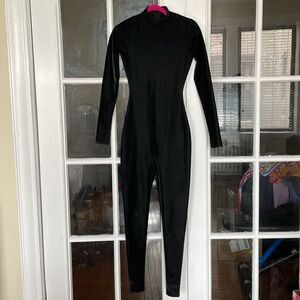 Flawed Naked wardrobe tight bodycon full black long sleeve pants body suit XS